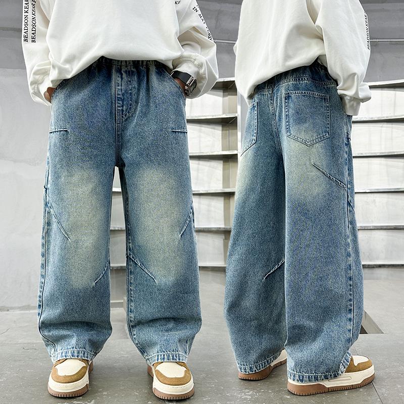 

Boys Narrow Version Straight Jeans Street Style 2025 New Jeans Medium and Big Children Handsome Street Straight Wide-leg 120 синій
