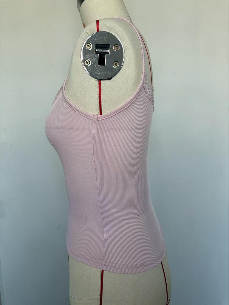 Europäischer Frühling/Sommer 2025 Damen Y2K Enganliegendes Geripptes Cropped Tanktop