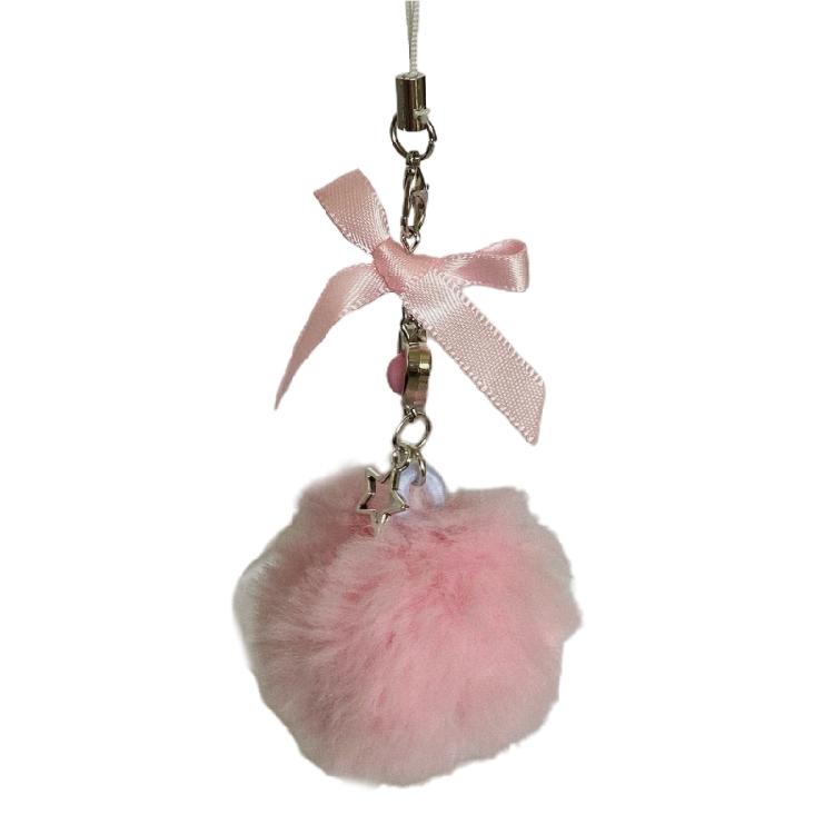 Trendy Pentastars Key Rings Pendant Rabbit Faux Furs Ball Keychain  Accessories