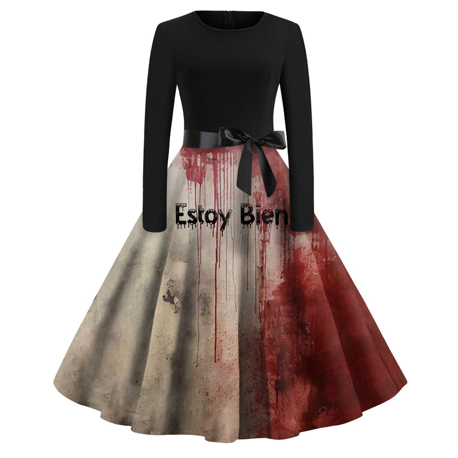 

Женские платья Хэллоуин принтованное платье с V-образным вырезом и длинными рукавами Повседневное винтажное коктейльное платье Вечернее платье А-силуэта XXXL