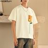 INCERUN Oversized Summer Men O Neck Short Sleeve Crochet Stitching Casual T-Shirts Tops
