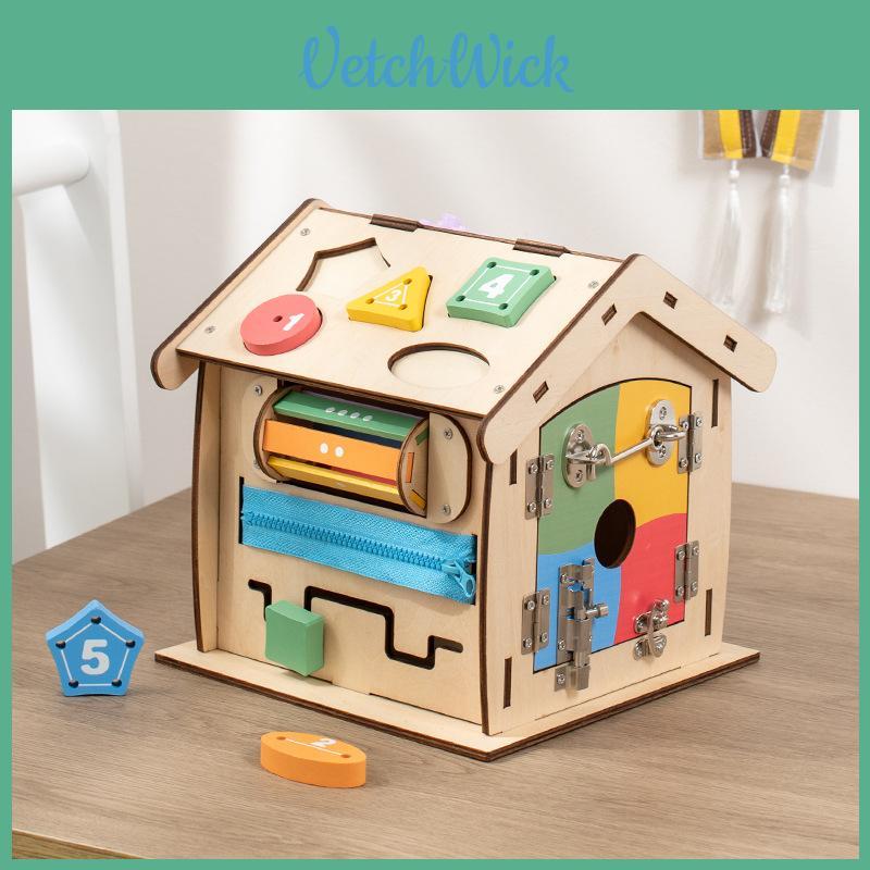 Kids Wooden Busy House Educational Toy With Multiple Sides And Cognitive Learning For Preschool Children