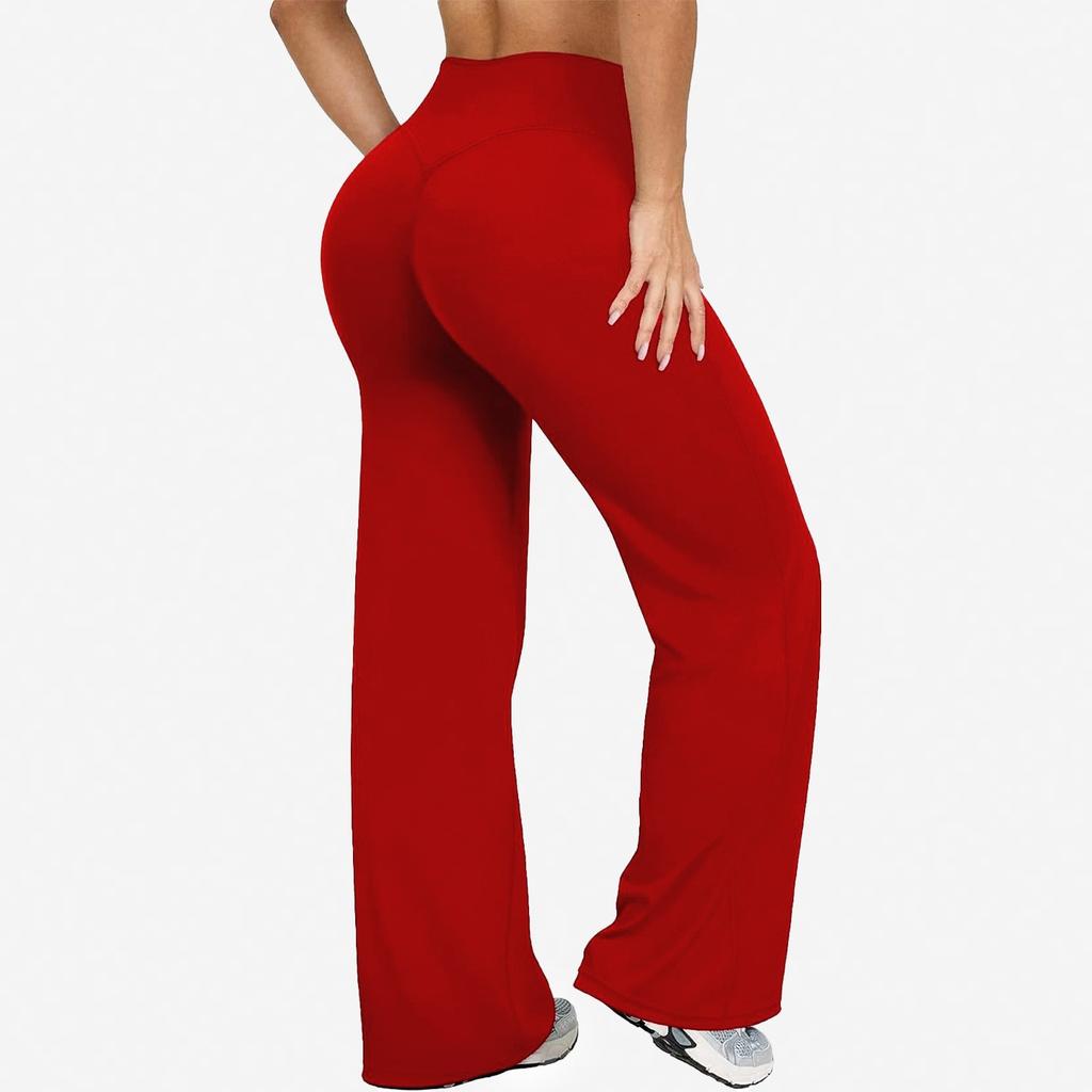 Women's High Waist Flared Yoga Pants Slim Fit Solid Color Stretch Workout Wide Leg Trousers