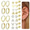 Gold Plated Brass Heart Leaf Zircon Stud Earrings Set