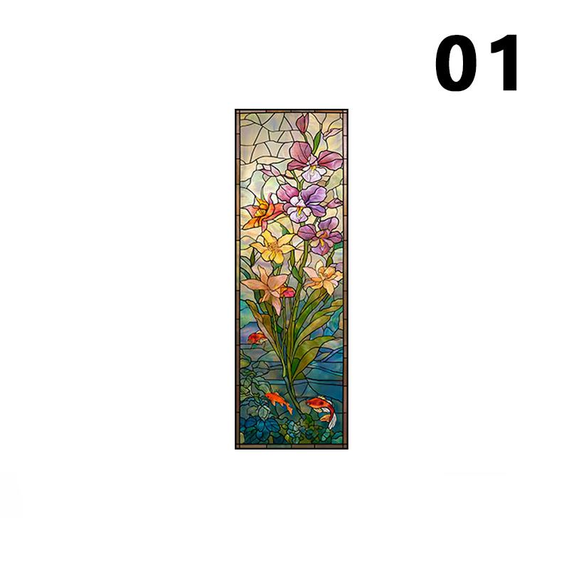 Retro Church Stained Glass Window Film Static Cling Privacy Window Film Translucent Home Decor Sunscreen Frosted Stickers