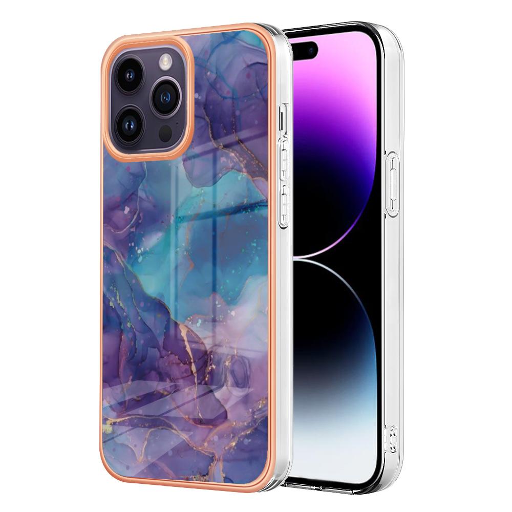 YB IMD Series-16 Style-E For iPhone 16 Pro Max TPU Case Marble Pattern Electroplating Phone Cover