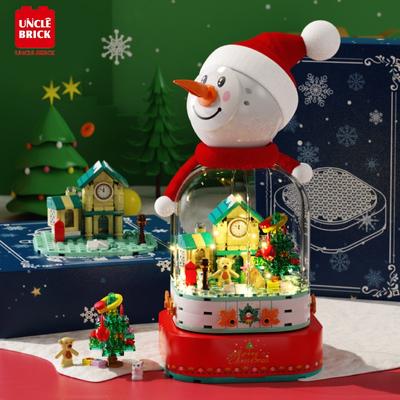 Christmas Theme Model Bricks Snowman Music Box with Lighting Building Block Toys Girls Christmas Gift Set