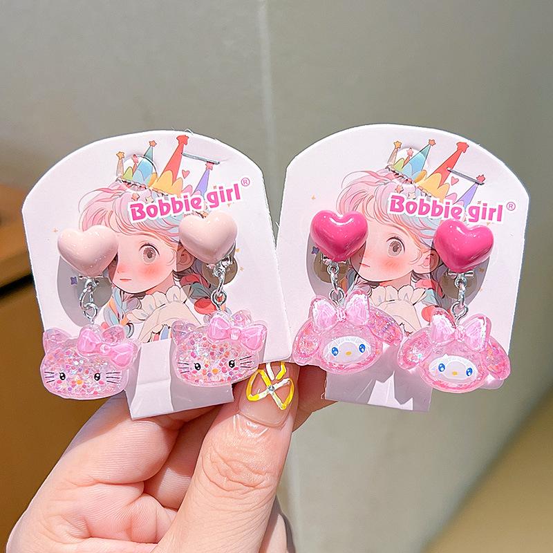 Kuromi Kolczyki Klipsy Bez Przekłuwania Uszu z Kokardką dla Dziewczynek