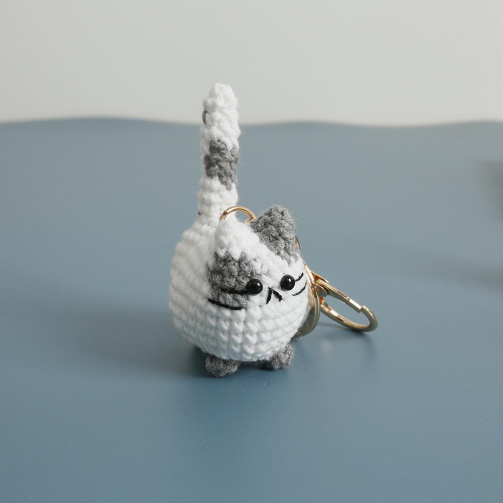 Handmaking Crochet Kitten Keyrings Animal Cat Key Chain Creative Handwoven Cat Pendant Bag Decor