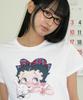 RONRON Betty Boop Ribbon Applique Crop T Shirt White