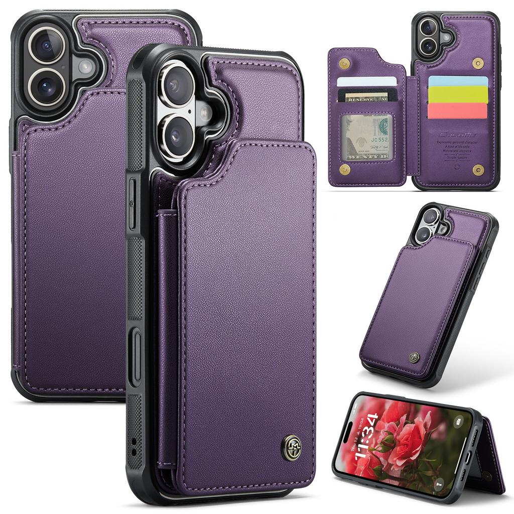 For iPhone 16 Phone Case CASEME C22 Leather Back Cover with RFID Blocking Card Slots