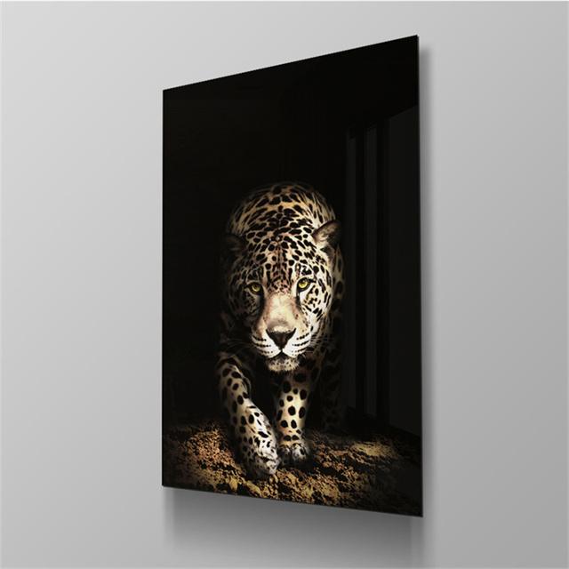 Naturaleza animales salvajes leopardo León Tigre en lienzo oscuro pintura impresiones HD pared arte carteles imagen moderna decoración para sala de estar Mural