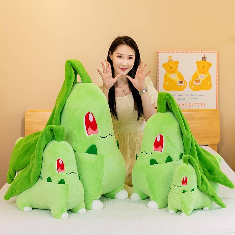 Popular Pokemon Cartoon Plush Toy Chikorita Grass Stuffed Animal Doll Wholesale