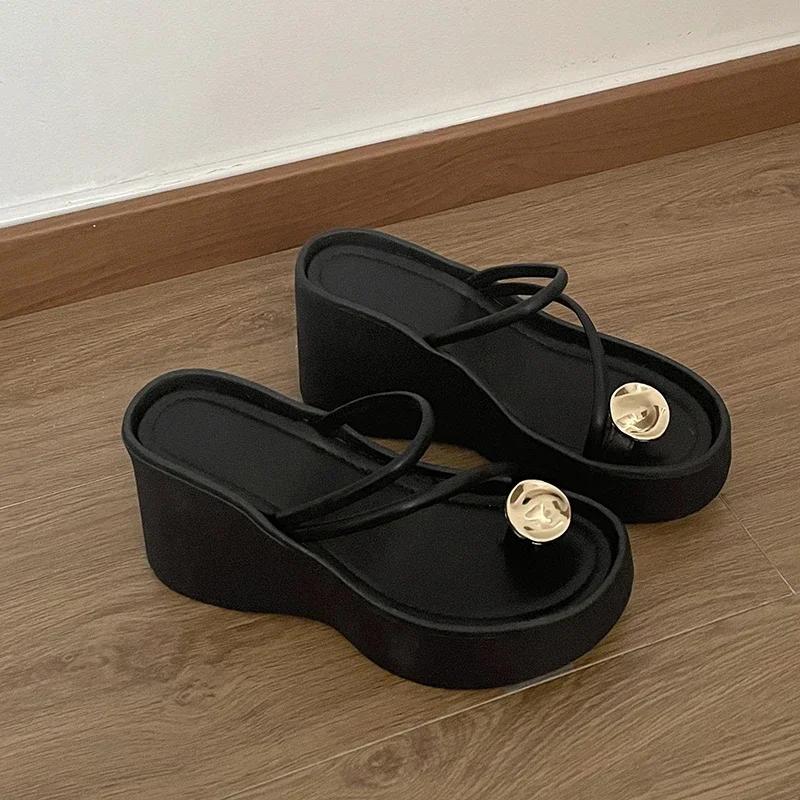 Fashion 2025 Summer Chunky Women Clip Toe Slipper Fashion Elegant Platform Wedges Heel Slides Ladies Gladiator Beach Sandalias Flip Flop
