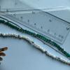 Silver Necklace with Natural Baroque Pearls, Green Jadeite, Product Weight 17.77 G (2185123)