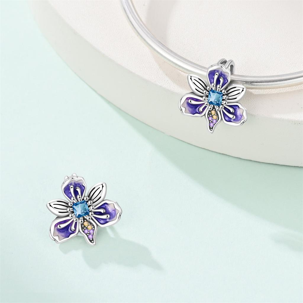 S925 Silver DIY Bracelet Beads Charms Iris Pansy Four Leaf Clover Pendant for Jewelry Making Handmade