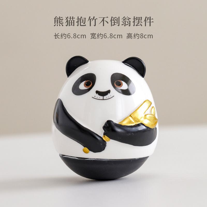 

Panda Embracing Bamboo Tumbler Tea Pet Handmade Exquisite Miniatures Tea Figurine Play Toys Tea Statue Ornaments Craftsmanship