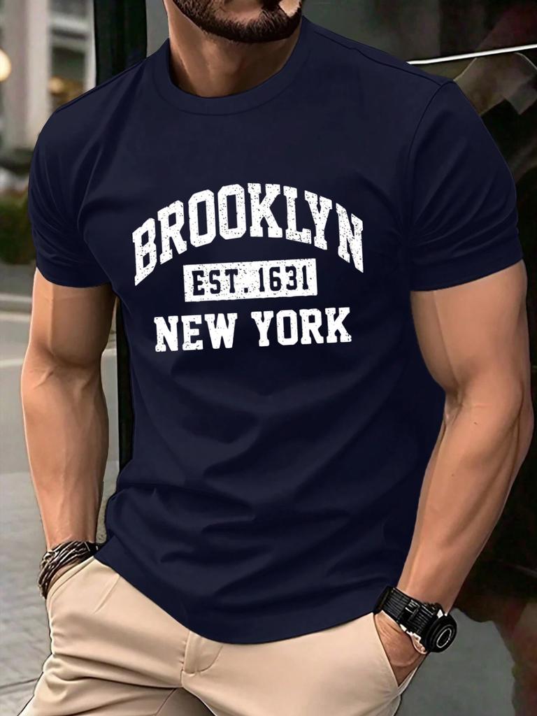 Brooklyn New York City Print T Shirt Men Fashion AllMatch Streetwear Crewneck Cotton Clothing Unisex Summer Loose TShirts