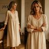 Women Summer Outfit Midi Dress for Women, Button Down Long Sleeve Versatile Party A-line Dress, Casual Loose V Neck Flowy Vacation Outfits Mid-length