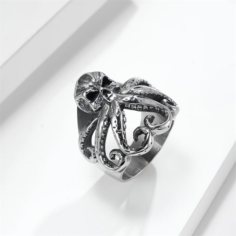 Bague Poulpe Rétro et Ancienne en Acier Titane Niche Personnalité Accessoires Clé pour Homme Fête Punk Cadeau de Vacances Bijoux