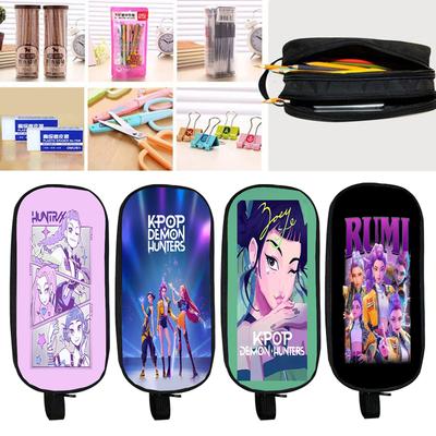 Huntrix Girl Kpop Cartoon Pencil Case Demon Hunters Students Zoey Rumi Mira Anime Pen Holder Teens Saja Boys Pencil Bag