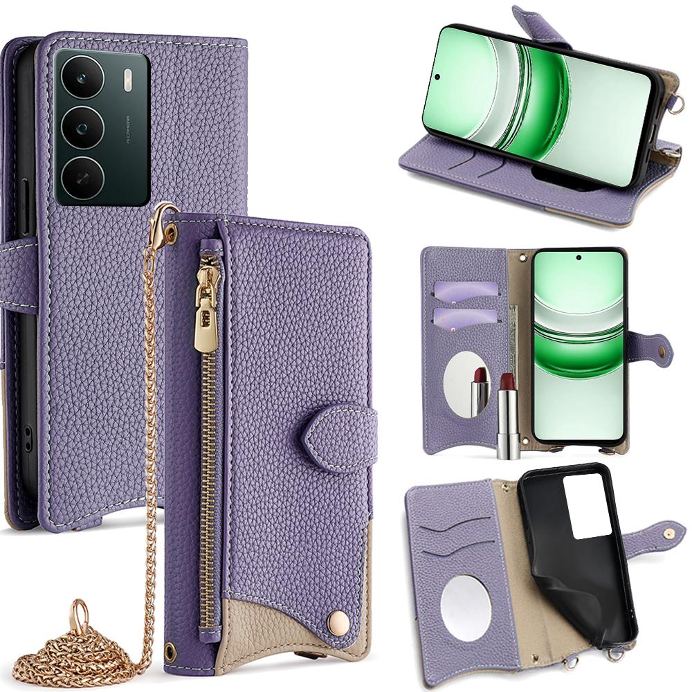 For Realme C71 4G Leather Case Wallet Stand Cover Irregular Tail Style with Chain Strap