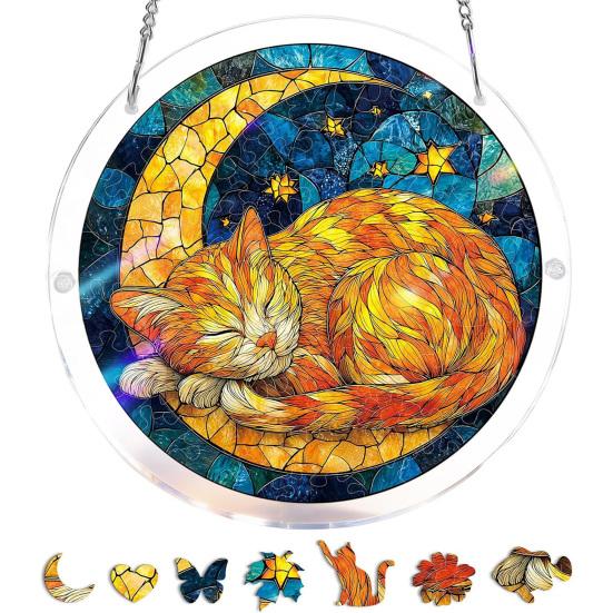 Acrylic Puzzle Suncatcher, Stained Glass Window Hanging Ornament with Double-side UV Printed Design, Colorful DIY Jigsaw Puzzle Suncatcher