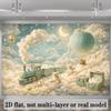 2D Enchanted Nursery Backdrop, Pastel Sky with Train, Balloon and Glitter Stars for Kids Birthday