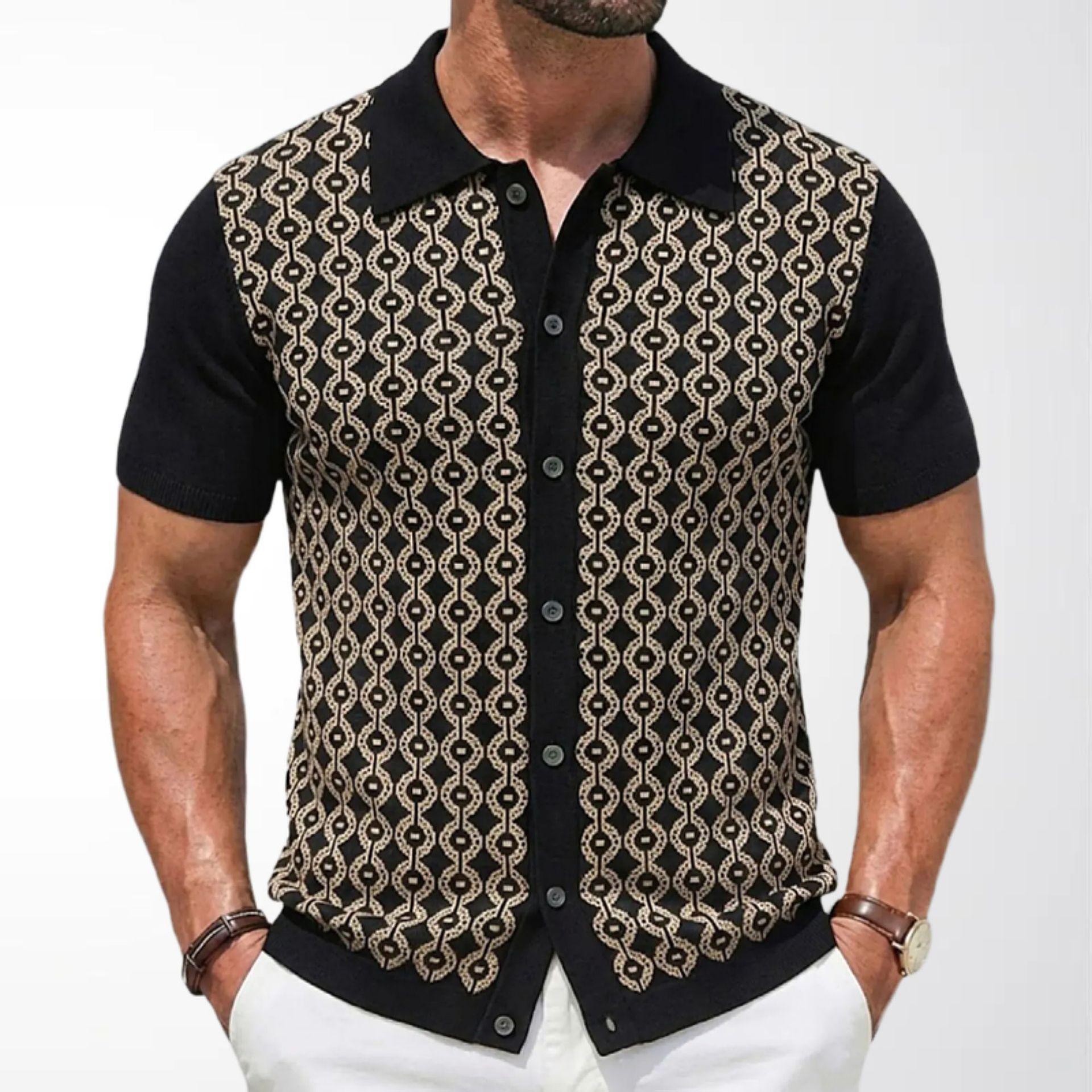 Men s Summer Ice-Silk Short-Sleeve Knit Shirt with Collar and Floral Pattern XS