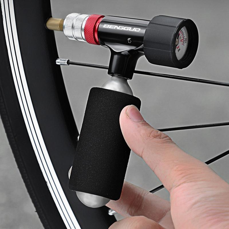 Mini CO2 Bicycle Pump CO2 Bike Tire Inflator With Sponge Cover Automatic CO2 Pump Bicycle Accessory For Schrader Presta Adapter