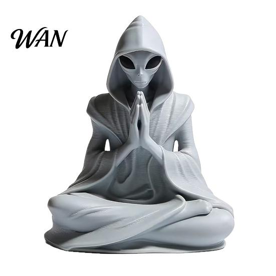 Bookcase Alien Figurine 3D Printed Meditation Statue, Zen Desk Decor Ornament, Fluorescent Green Statue Cute Extraterrestrial for Home Office, Sci Fi