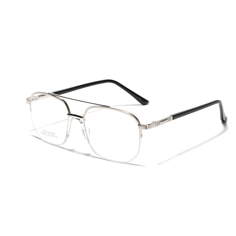 Glasses Half Frame Metal Double Beam Square Glasses Frame Male Saddle Nose Pad Commuting Simple Flat Glasses Female