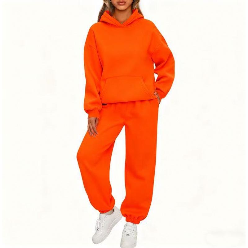 

2025 Autumn/Winter Women s 2-Piece Casual Hooded Sweatshirt and Long Pants Tracksuit M оранжевый/красный