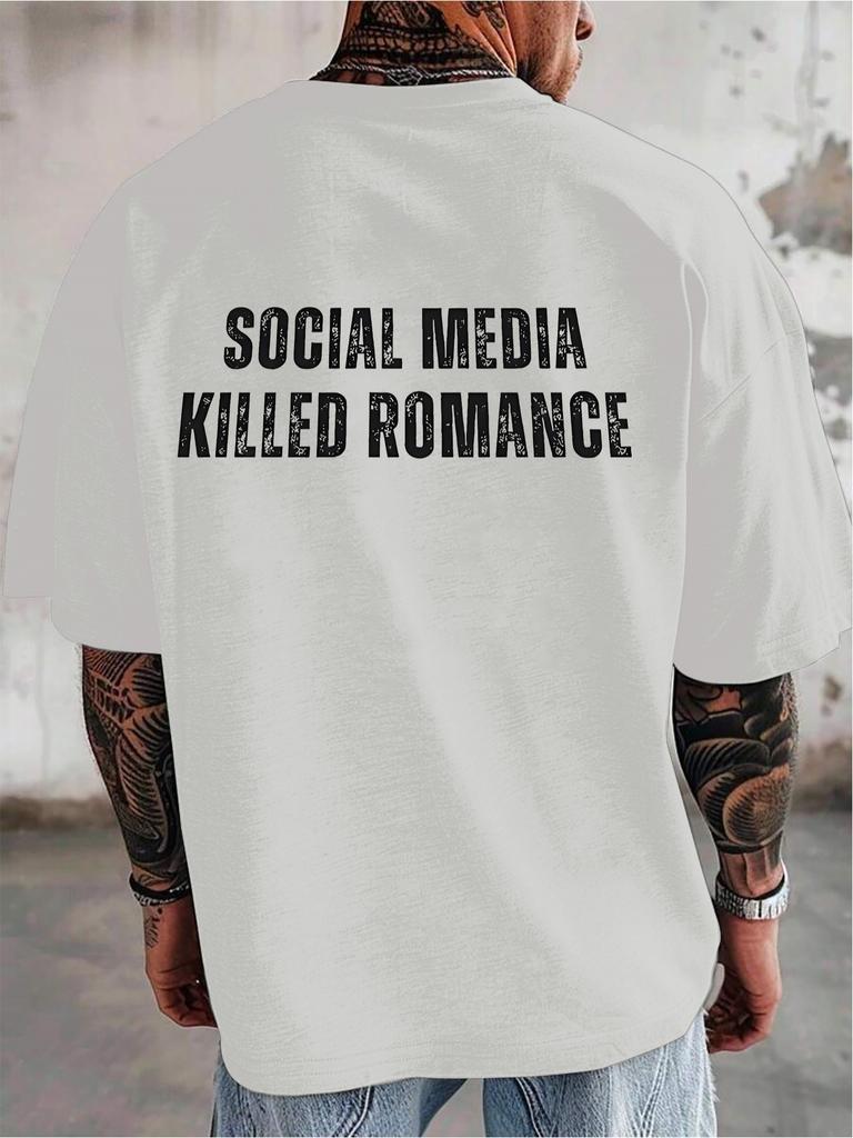 T-shirt da uomo con stampa posteriore Social Media Killed RoUnisexce Cotone Vintage Girocollo Manica Corta Street Oversize Top Basic Casual Quotidiano
