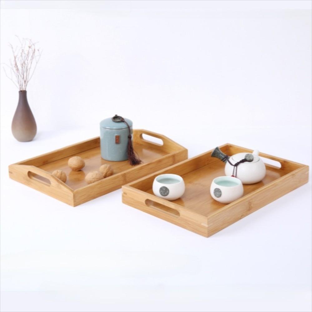 with Handles Bamboo Serving Tray Aesthetic Coffee Tea Tray Durable Food Storage Tray Teapot Teacup