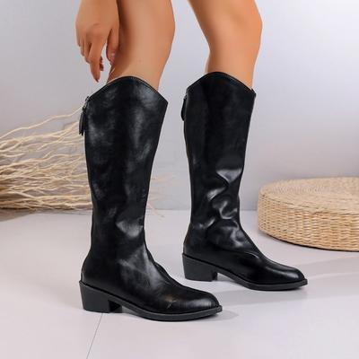Shoes Female  High Quality Zipper Women's Boots Winter Round Toe Solid High Tube Square Root Rider Boots Zapatillas De Mujer