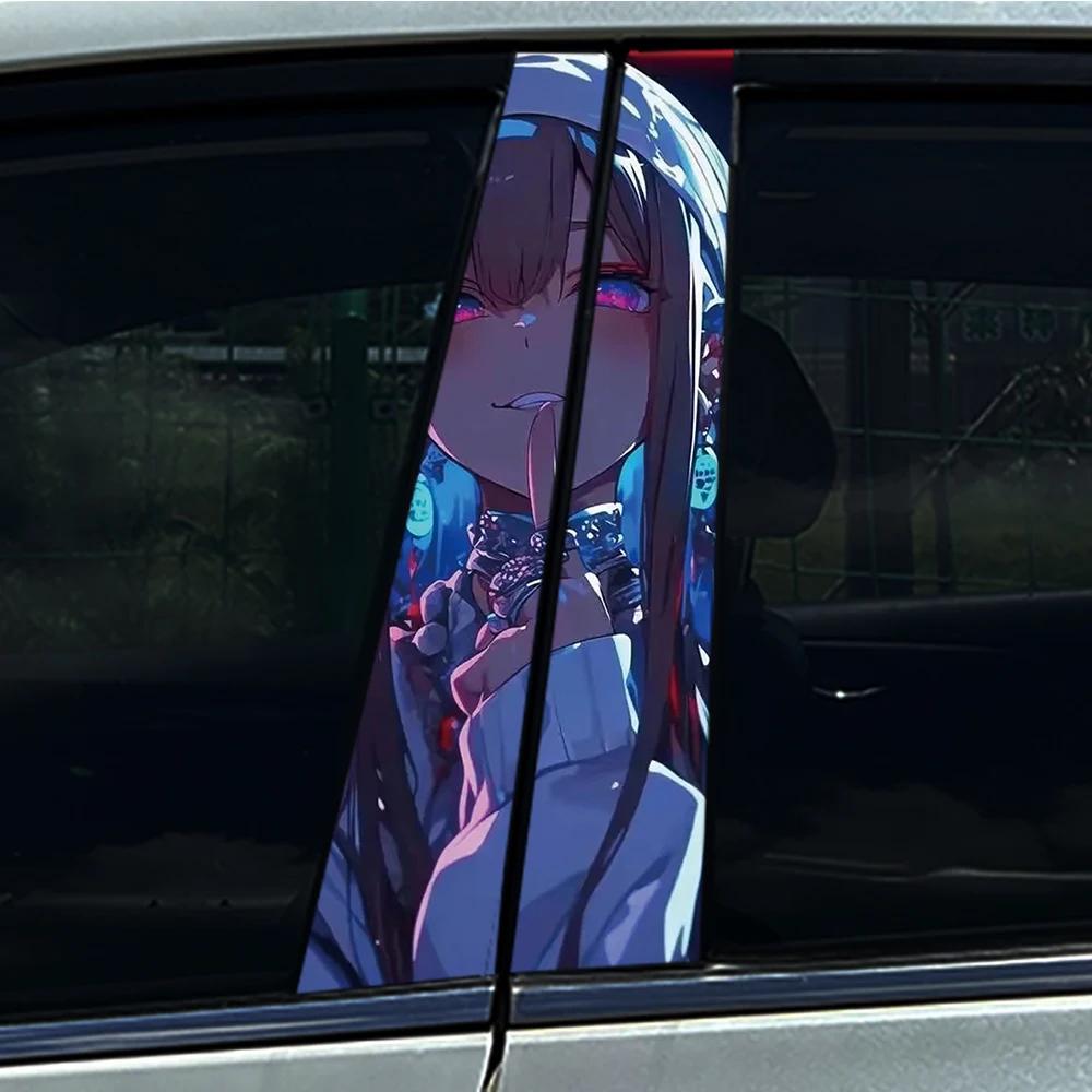 1/2pcs Anime Lovely Girl Car Stickers DIY Car B-pillar Cover Scratches Waterproof Durable Decoration Auto PET Decals