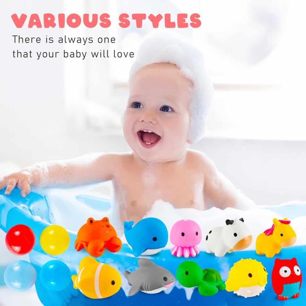16pcs Baby Bath Toys Set with 10 Bath Squirt Toys, 1 Net, 1 bath toy storage net bag, 4 play balls, Baby Bath Tub Toys Paddling Pool Toys Water Toys