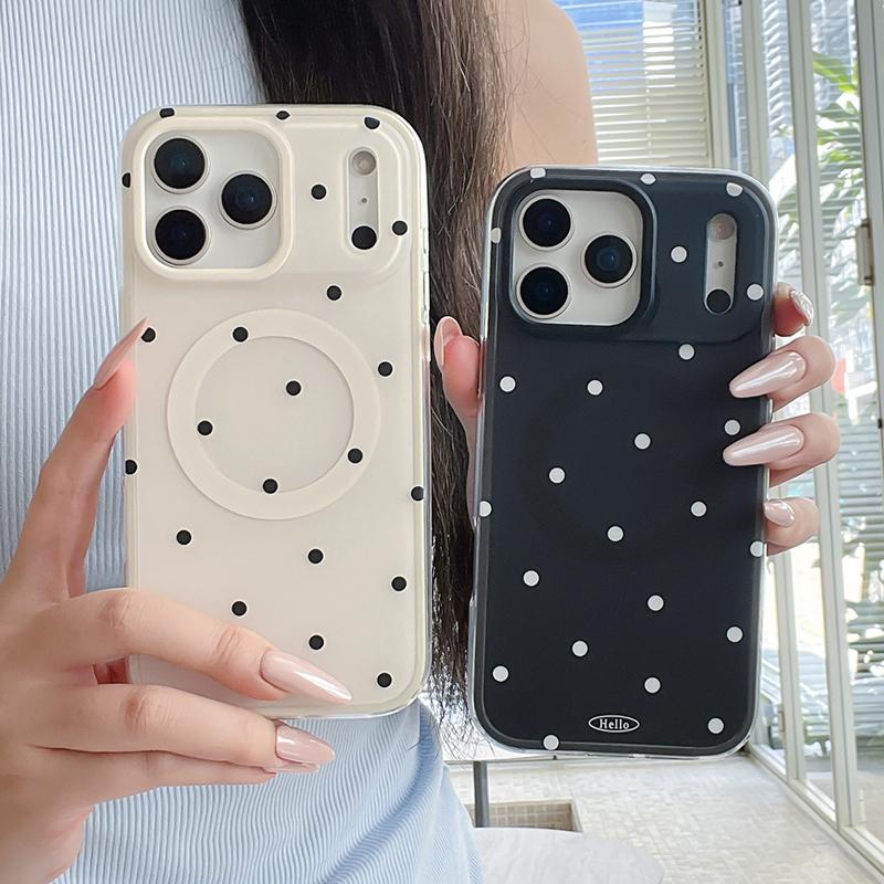 Ins Popular Polka Dot Magnetic Wireless Charging Phone Case For iPhone 17 16 15 14 Pro Max For Magsafe 2 in 1 Back Cover
