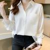 White shirt women's spring retro western-style design niche top simple temperament slimming long sleeved shirt