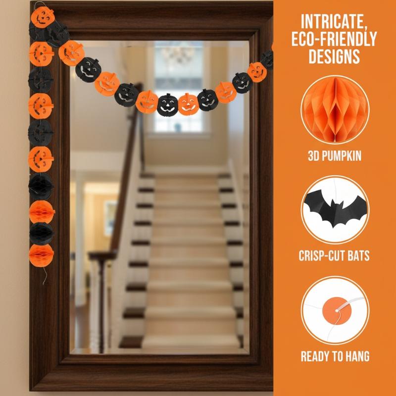 3Meter Halloween Hanging Garland Bat Pumpkin Ghosts Spider Paper Banner Halloween Party Decorations Horror Props