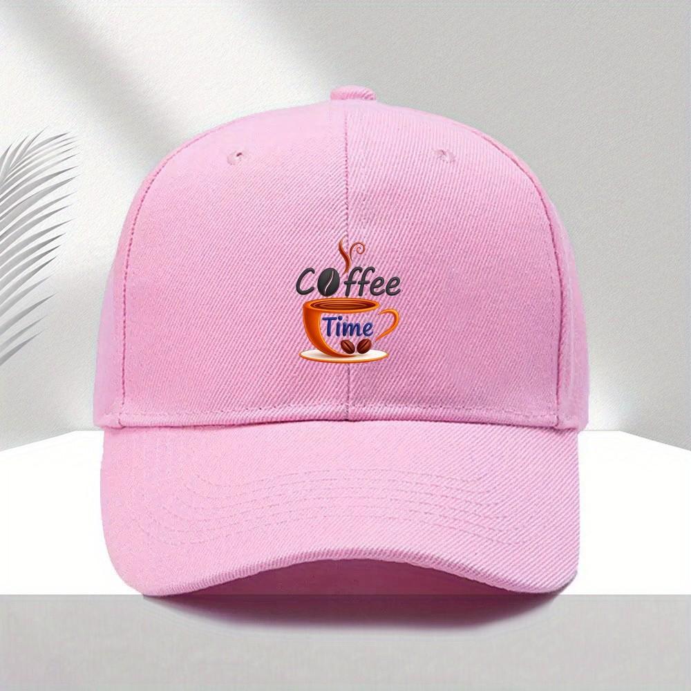 Coffee Time Cup and Beans Print Polyester Trucker Hat Adjustable for Unisex and Women Casual Cap