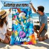 Custom Name Personalized Blue Smurfs Print Beach Towel, for Trip Camping Beach Party Home Decor, Birthday Gift for Family & Friends