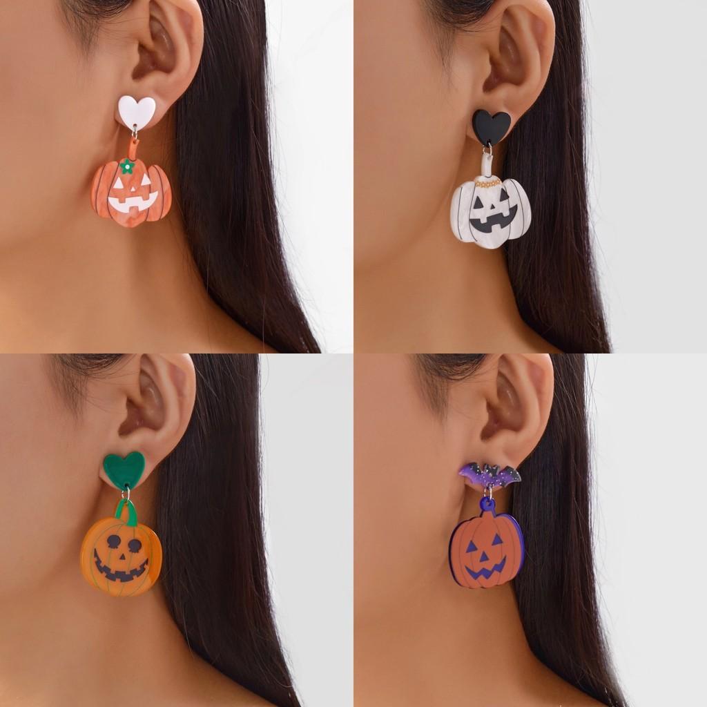 Halloween Bat Pumpkin Ghost Acrylic Earrings With Asymmetrical Animal Design For Festive Wear