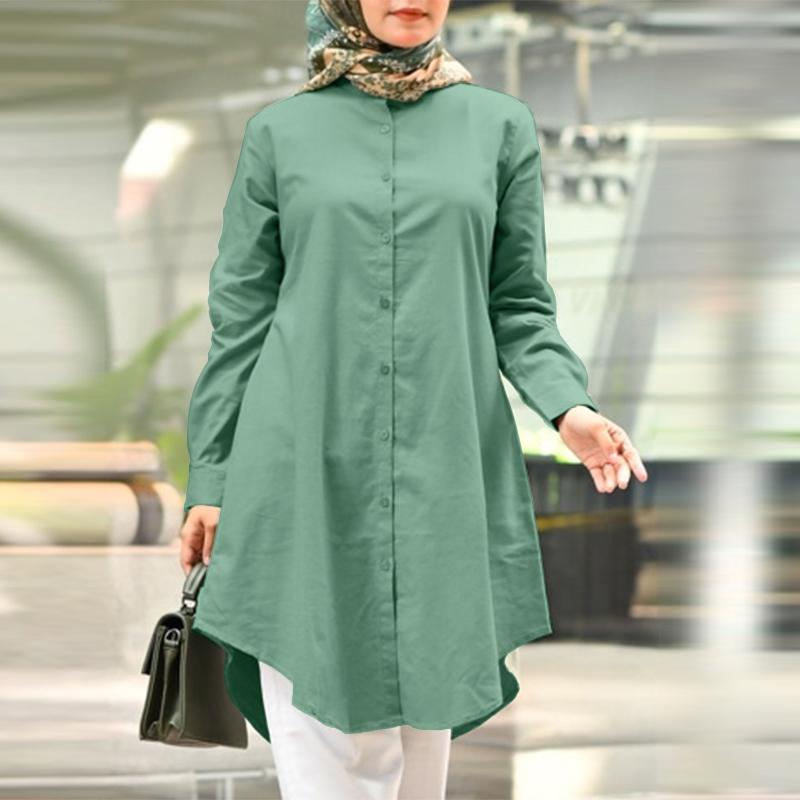 

ZANZEA Women Casual Turn Down Collar Loose Long Sleeve Cotton Blouse S зелений