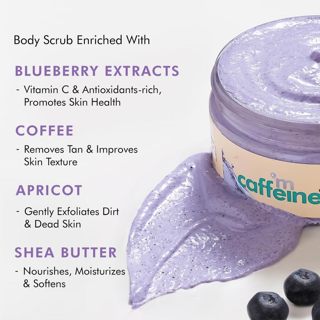 mCaffeine Blueberry Blast Detan & Cleanse Duo for Glowing Skin | Body Wash 300ml & Scrub 175g