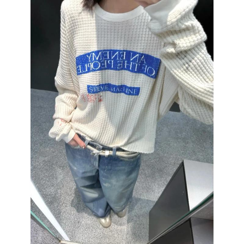 ROADVIBE Waffle Manica Lunga Paly T-shirt Vintage Casual Oversize per Uomo