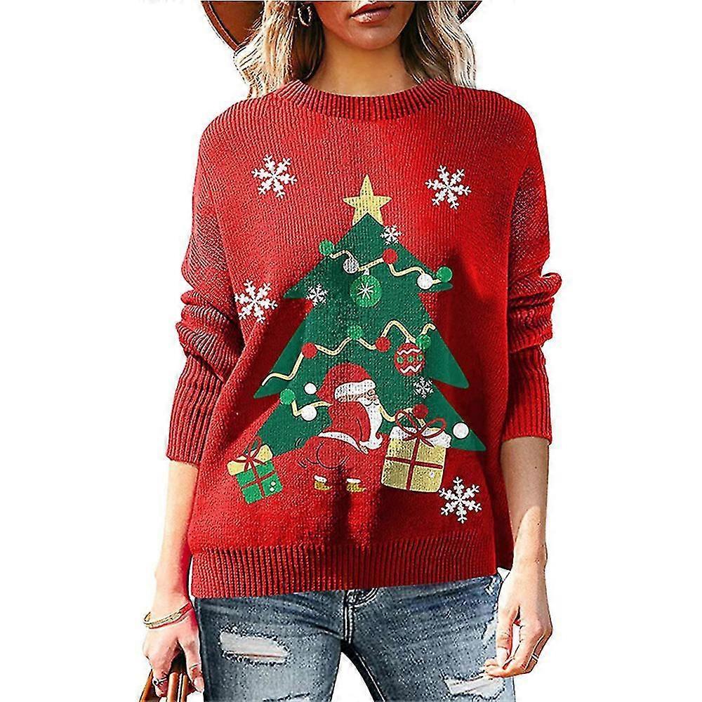 Women Christmas Sweater Warm Christmas Tree Deer Pattern Sweater Knitted Sweater