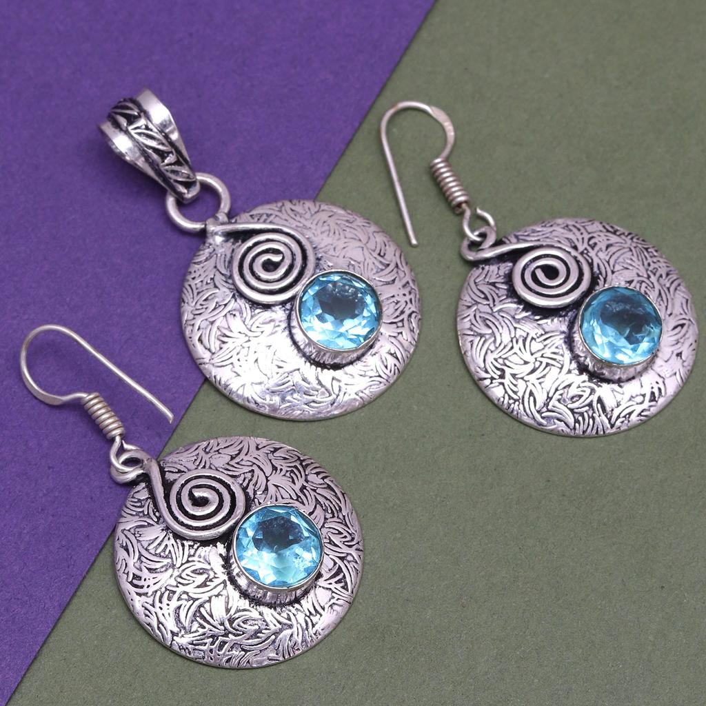 Blue Topaz London Set  Earrings Sterling  Earring Gemstone Gold Stud