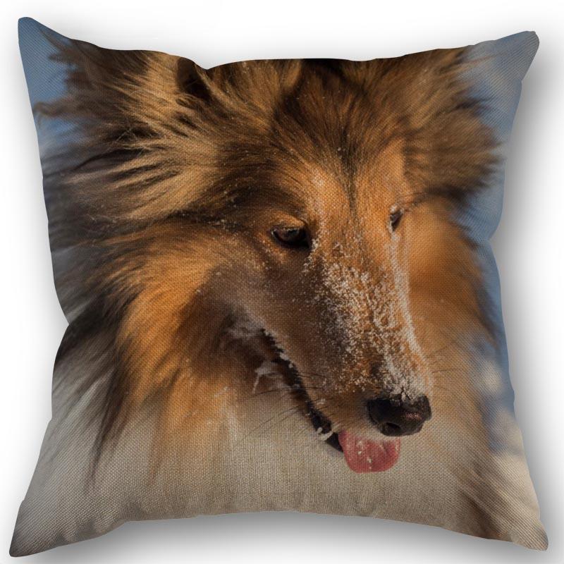 New Custom Dog Sheltie Pillowcase Cotton Linen Fabric Square Zipper Pillowcase 45X45cm Wedding Decorative Pillow Cover
